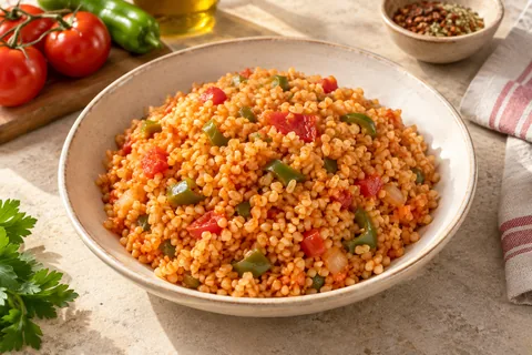 Domatesli Bulgur Pilavı — servis edilmiş yemek