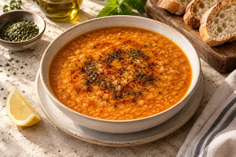 Ezogelin Çorbası — servis edilmiş yemek
